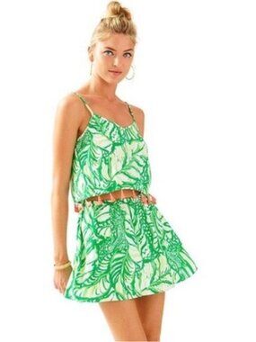 LILLY PULITZER 8 Ramona Green Toucan Crop Top Adjustable Straps Tassels EUC